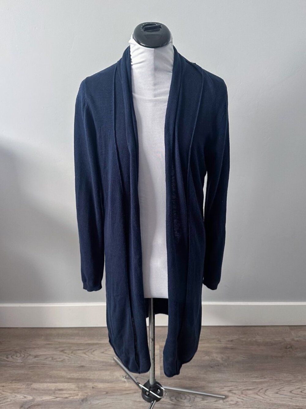BCBG Max Azria Navy Blue Open-Front Long Duster Cardigan